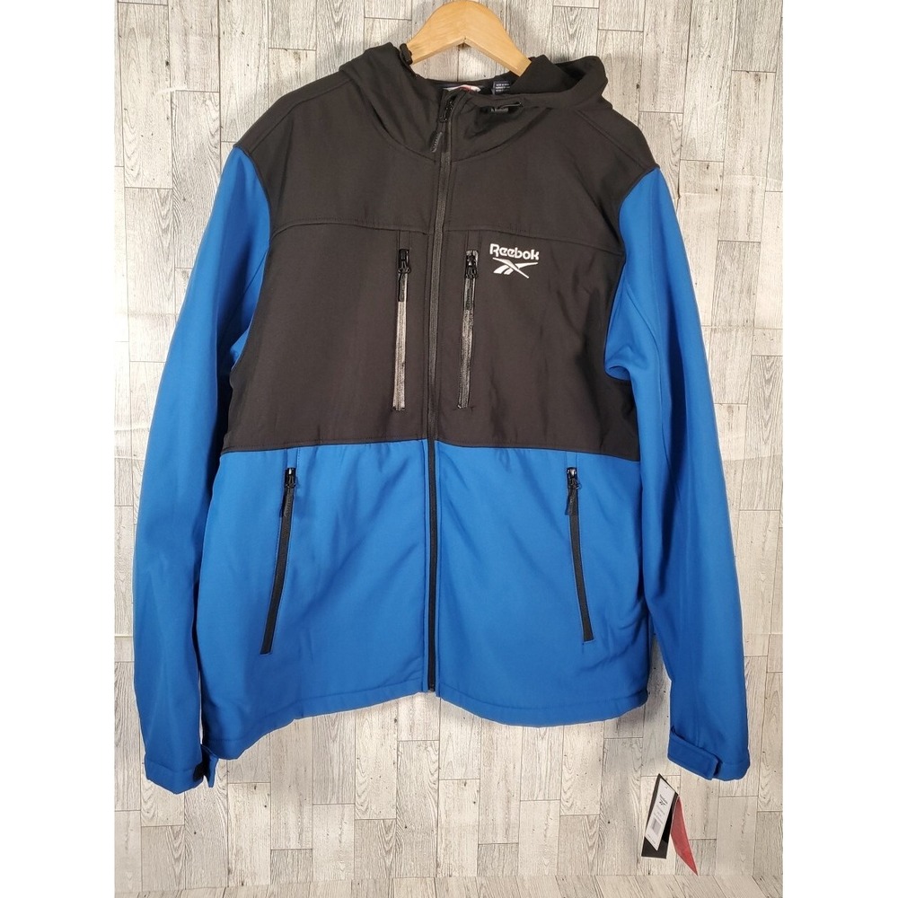Reebok Softshell Jacket Mens XXL (2X) Vector Blue Black Hooded Fleece Lined NEW
